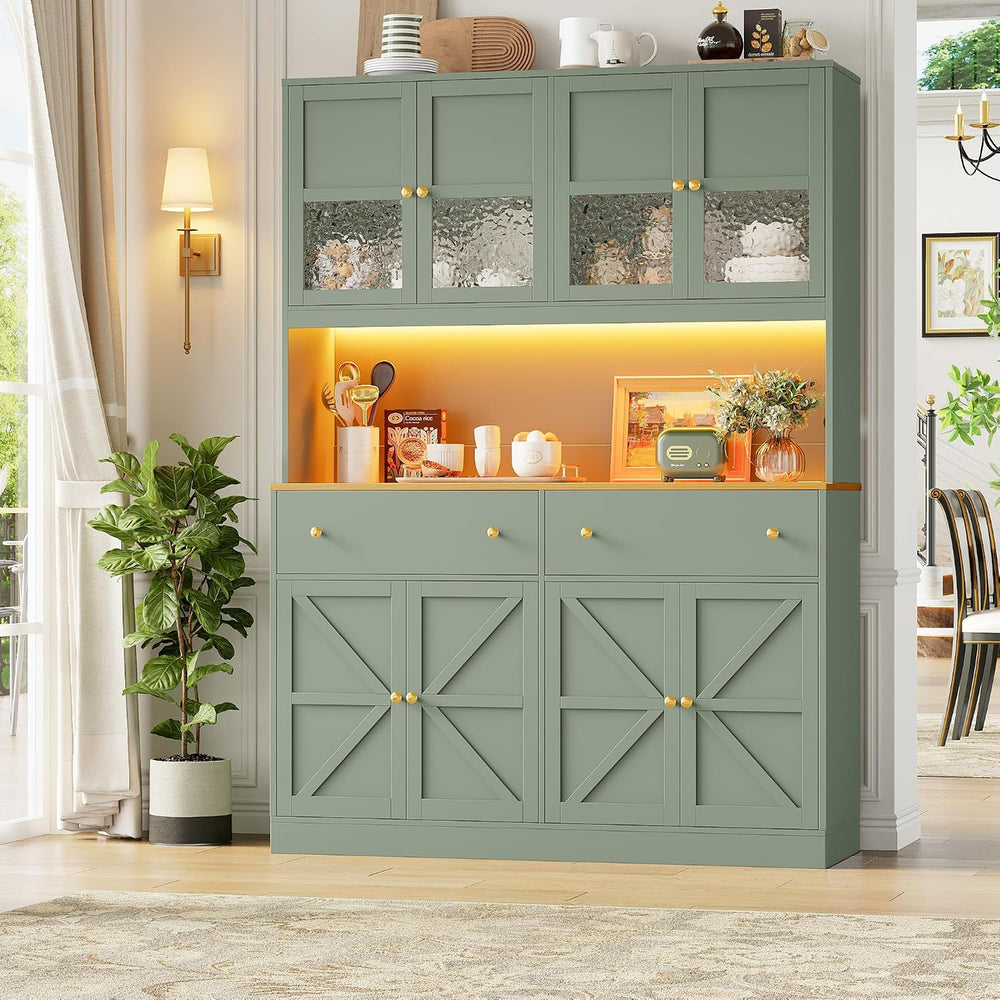 FINETONES 71" Pantry Cabinet with LED Light and Charging Station