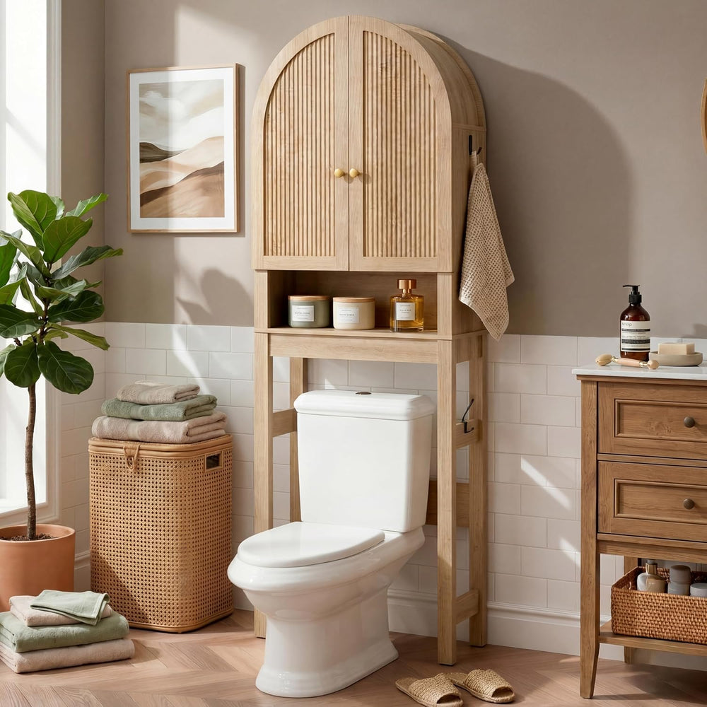 HMstone Over The Toilet Storage Cabinet, Arched Bathroom Organizer and Storag...