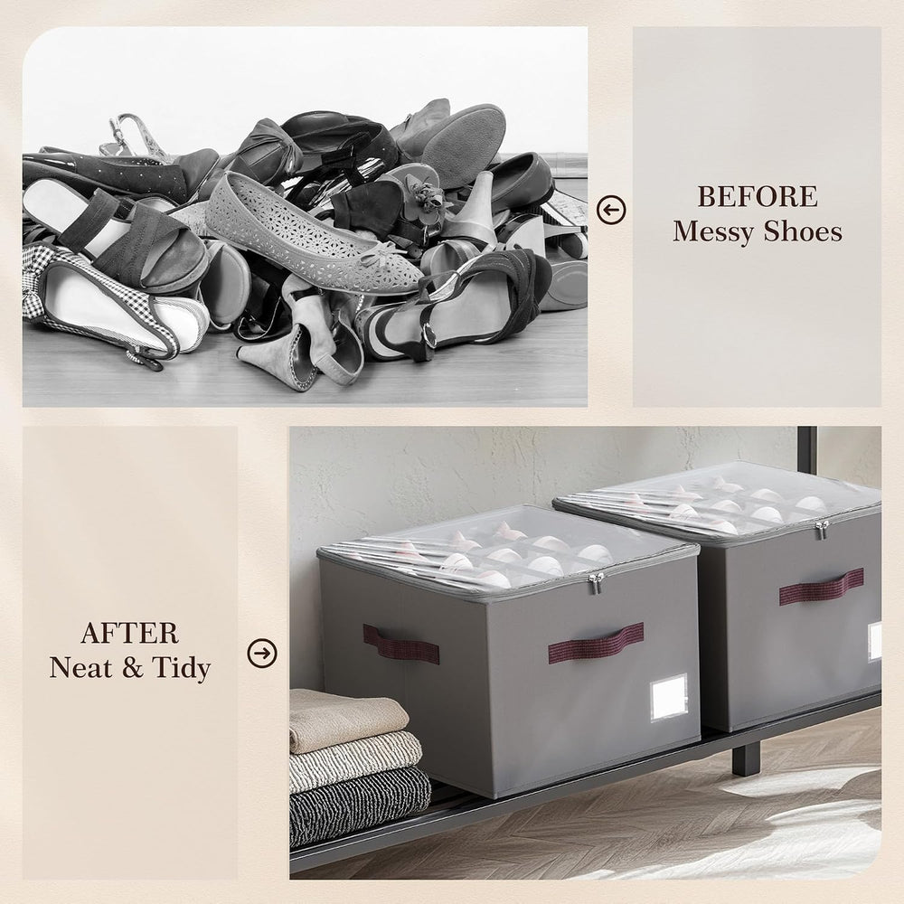 Shoe Organizer for Closet, 3 Pack Shoe Organizer with Transparent Cover and S...