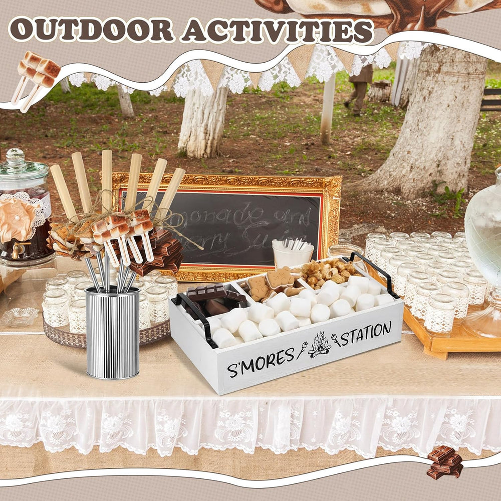 Reallnaive 35 Pcs Smores Station Box Farmhouse, Flame Pattern, White