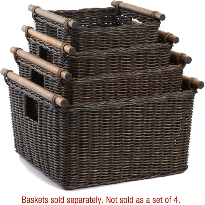 The Basket Lady Deep Pole Handle Wicker Storage Basket, 11.5 in L x 11.5 in W x