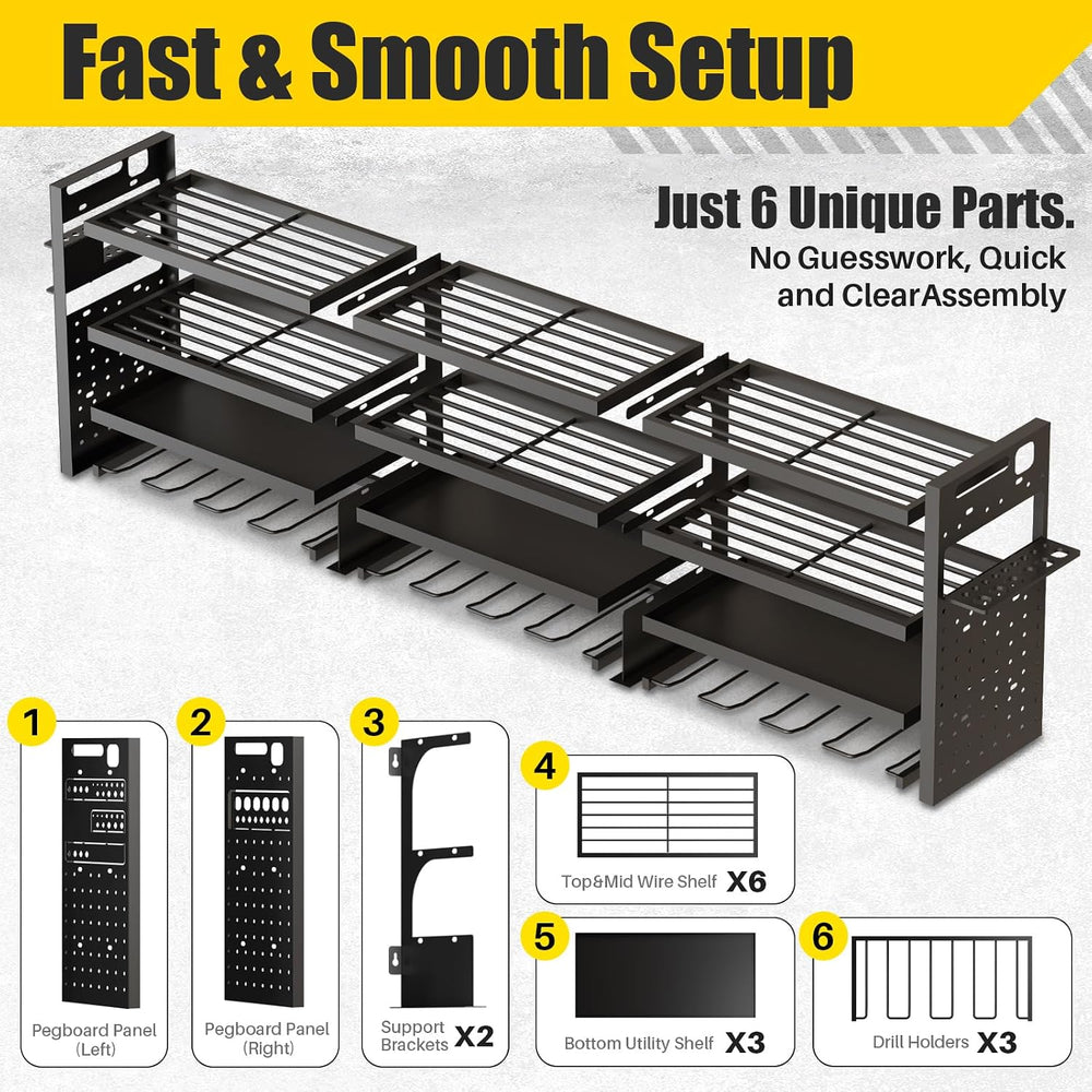 Large 49'' Wide Power Tool Organizer Wall Mount, 4-Tier
