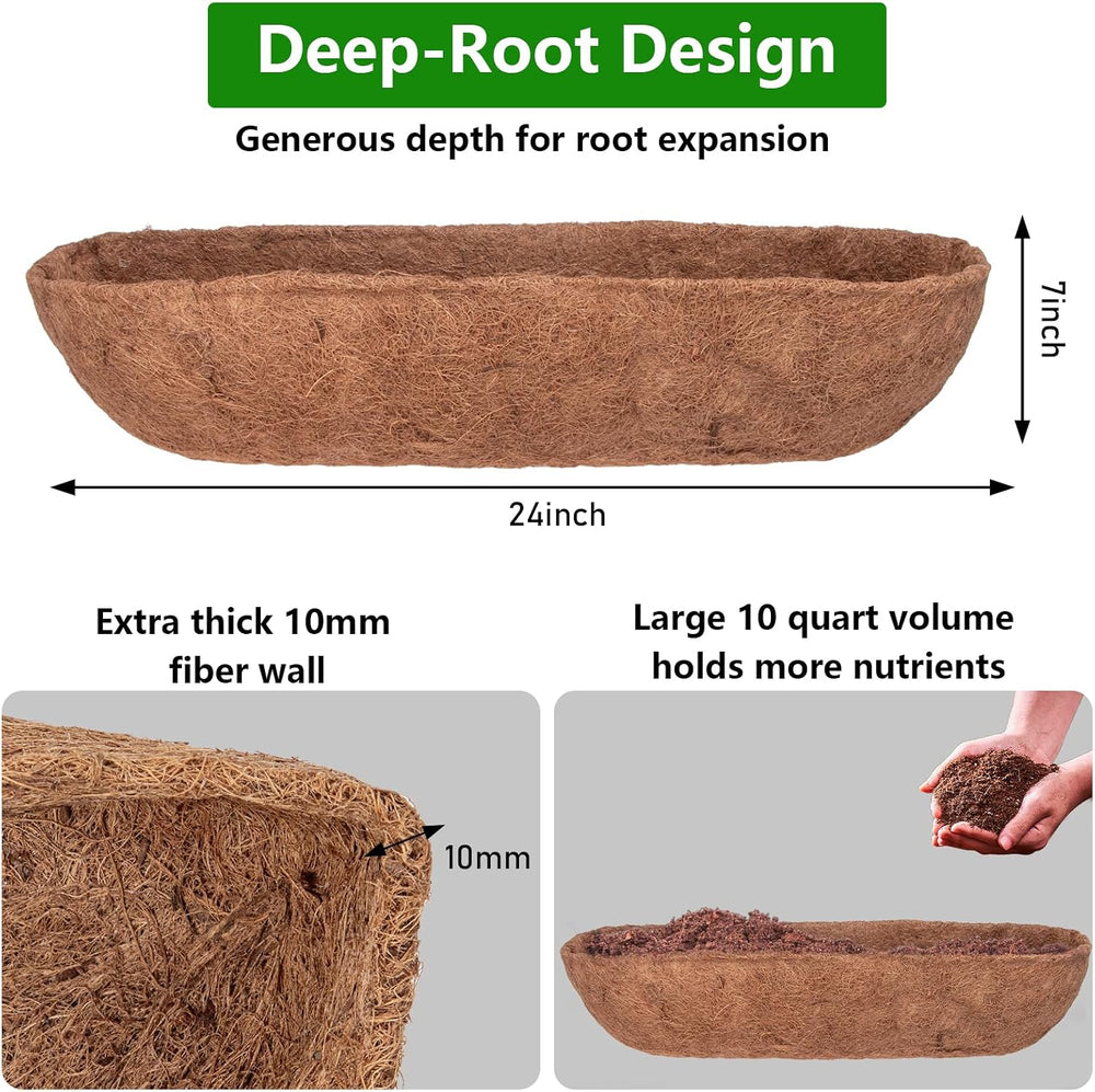 DUNCHATY 24 Inch Trough Coco Liners for Planters - 4 Pack Window Box Liners