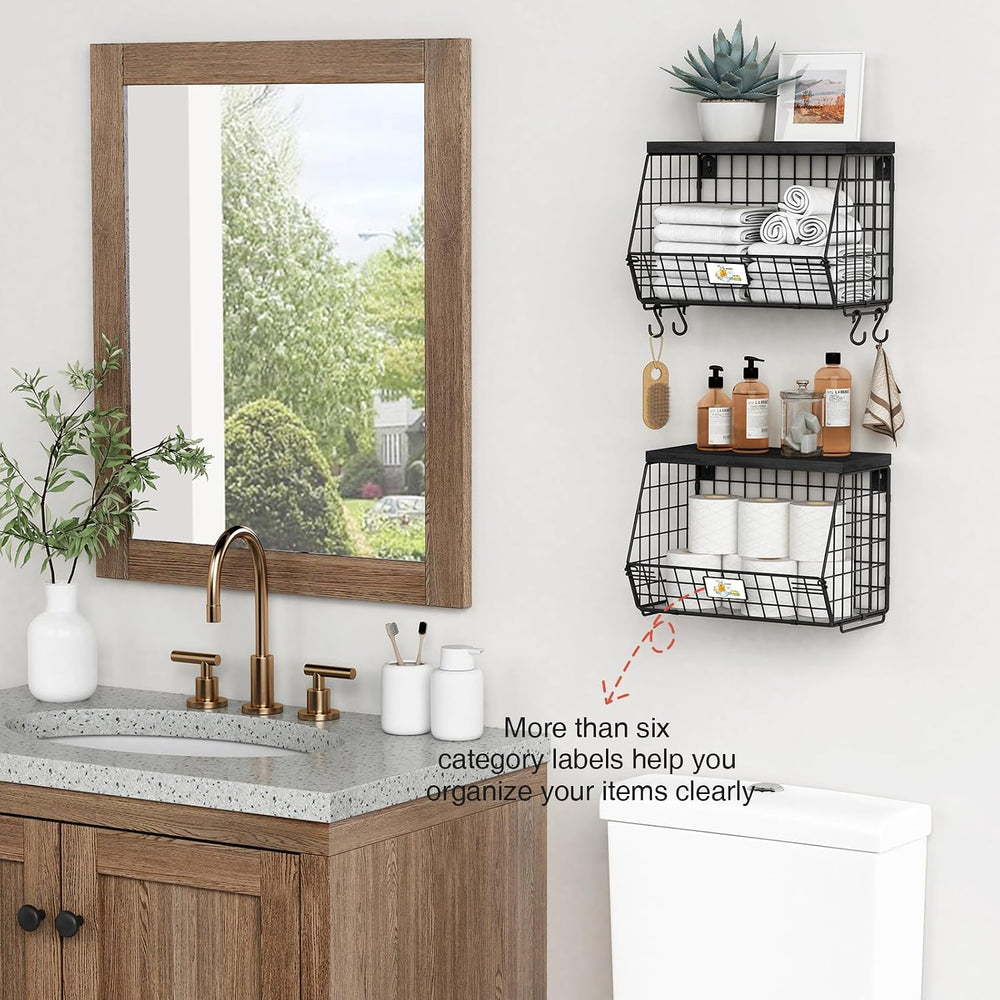 Goozii Black Kitchen Wall Hanging Storage Basket Set of 2, Rustic Stackable K...