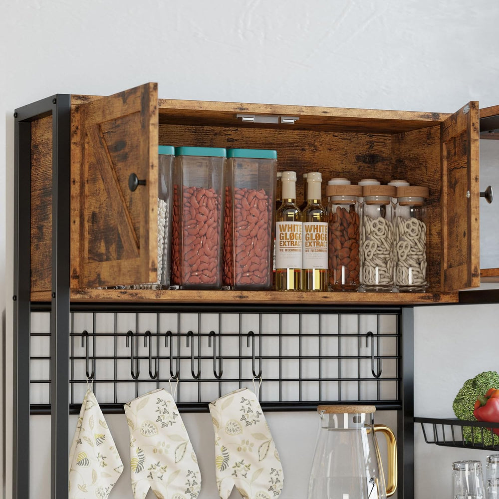 IRONCK Bakers Rack with Cabinet and Power Outlet, Coffee Bar, Vintage Brown