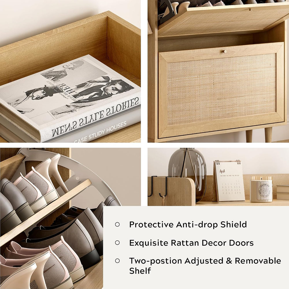 Rattan Storage Shoe Cabinet with 2 Flip Drawers Set of 2, Farmhouse Freestand...