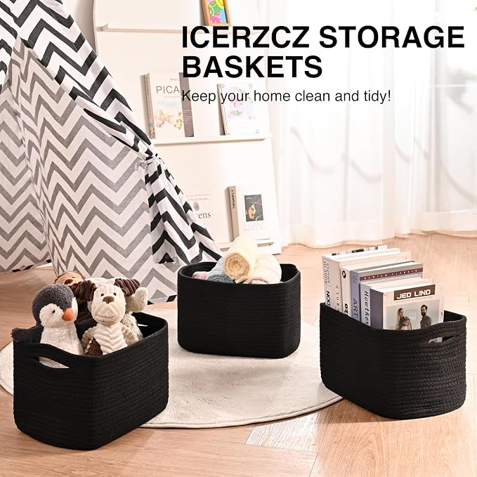 Black Storage Baskets for Shelves, Small Storage Baskets for Organizing (4 Pa...