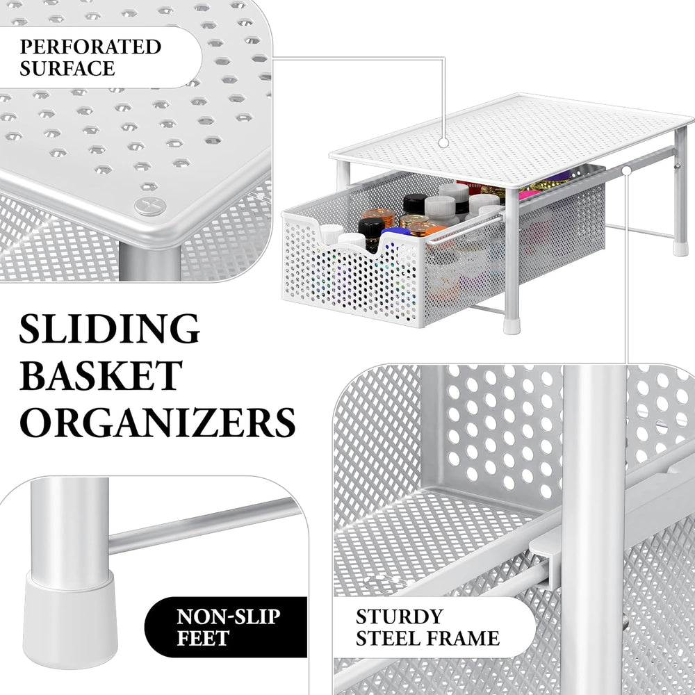Simple Houseware Stackable Cabinet Basket Drawer Organizer, White