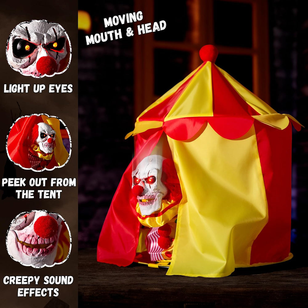 Halloween Animatronic Clown Circus Tent Decoration Creepy Peek-a-Boo Clown wi...