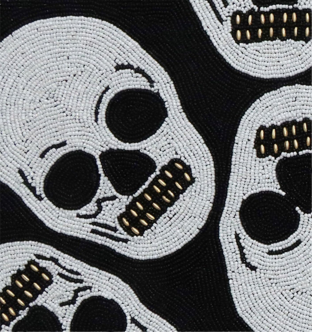 COTTON CRAFT Halloween Beaded Table Runner - Black White Skulls 13x36 inch