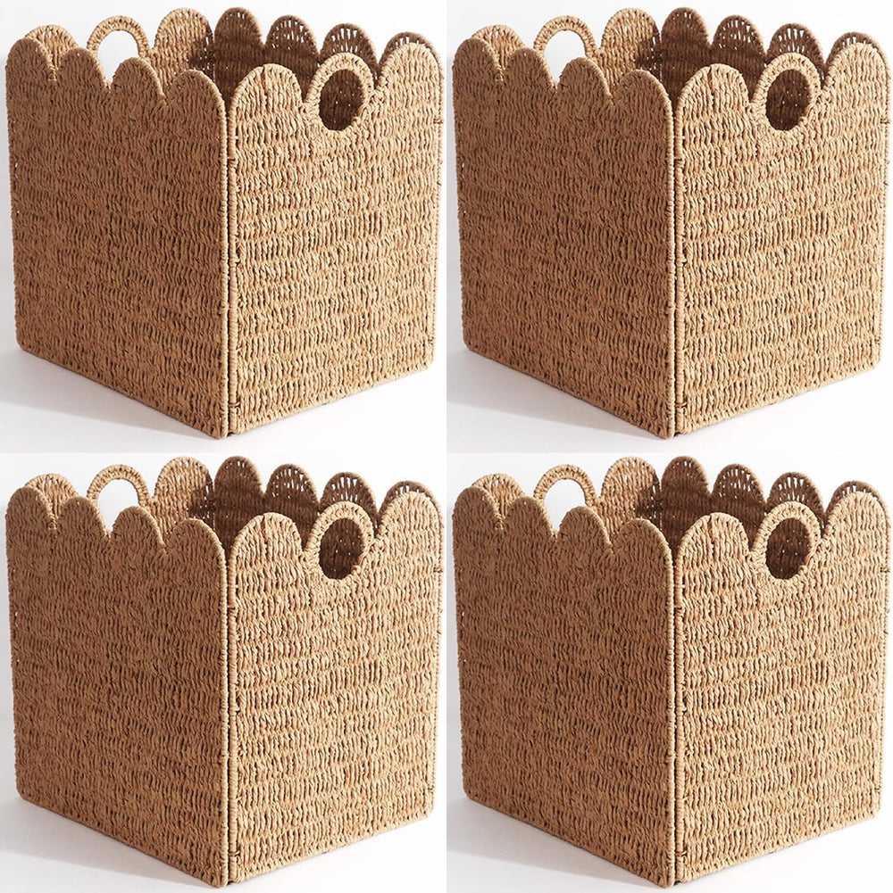 Scalloped Wicker Storage Cubes Basket, 12โx12โ Heavy Duty Paper rope/Hyacinth...