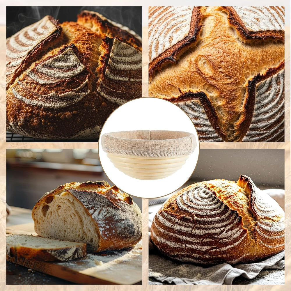 5 Inch Banneton Bread Proofing Basket Set of 12 with Linen Liner Cloth Mini B...