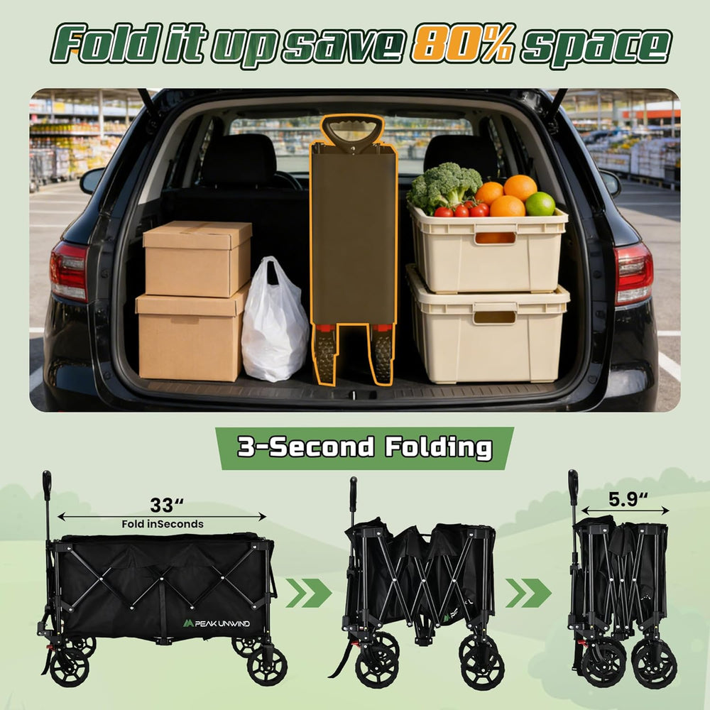 Wagons Carts Foldable,Collapsible Wagon with Wheels,450LBS Heavy Duty Beach W...