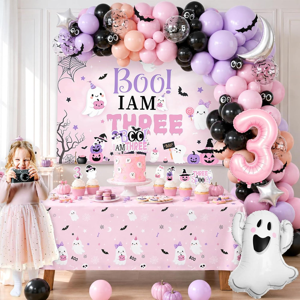 Trick or Three Birthday Party Girl,Halloween 3rd Birthday Decorations Girl