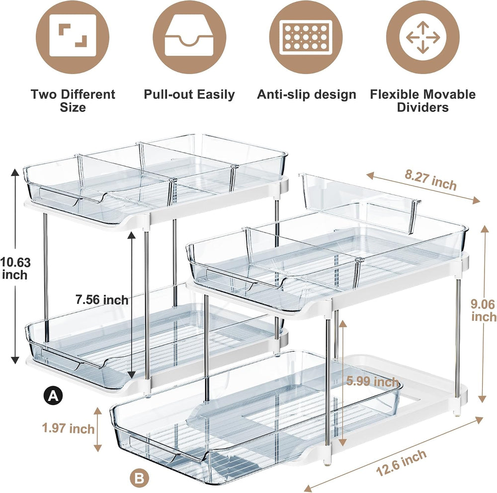 Delamu 2-Tier Multi-Purpose Bathroom Under Sink Organizers and Storage, Stack...