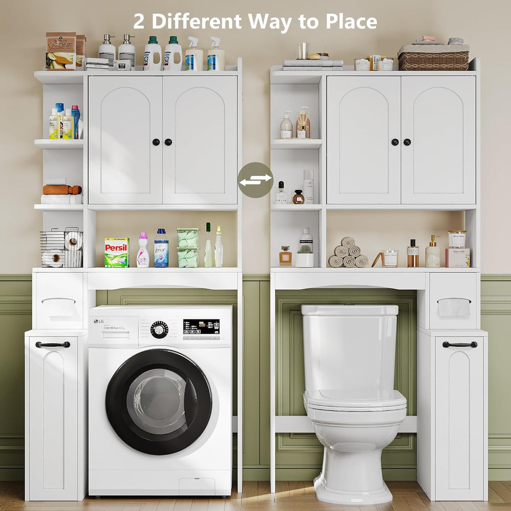 Over The Toilet Storage Cabinet with Pulley & Arched Doors, White
