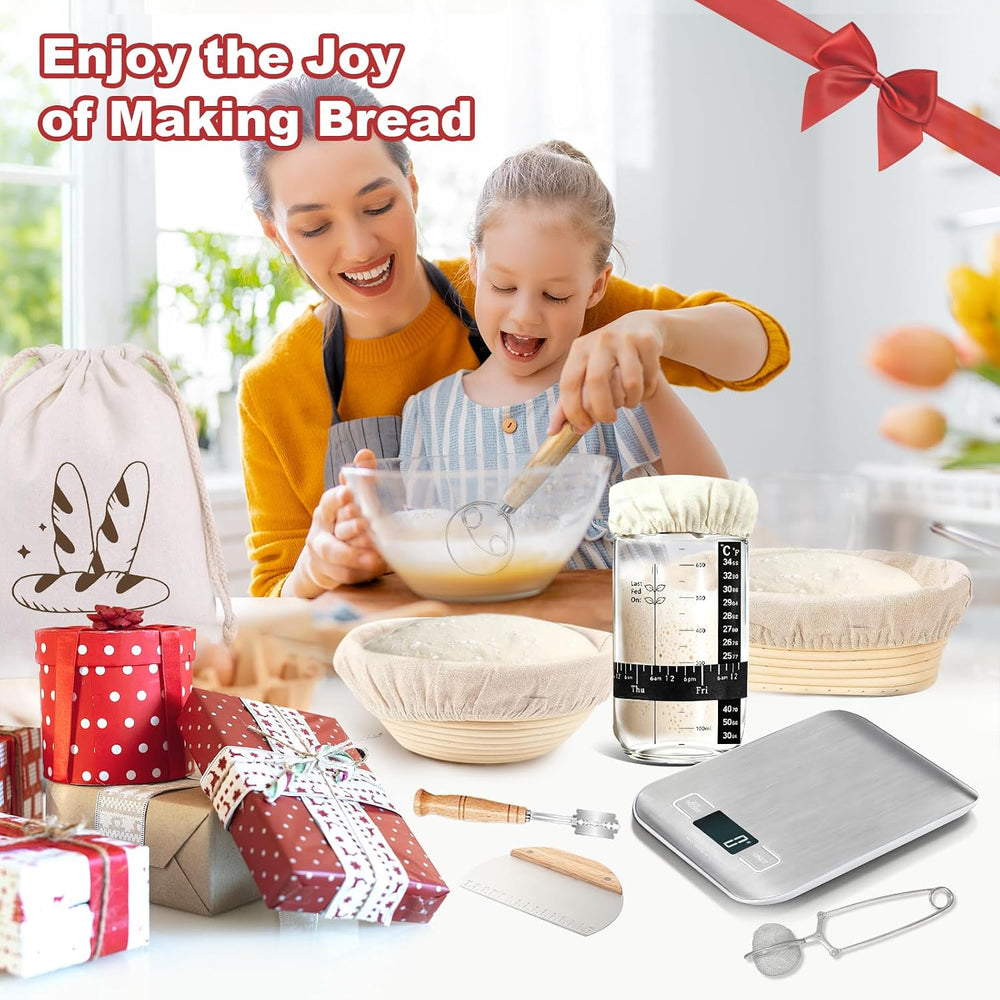 Sourdough Starter Kit with Scale, Glass Jar, Banneton Bread Proofing Basket