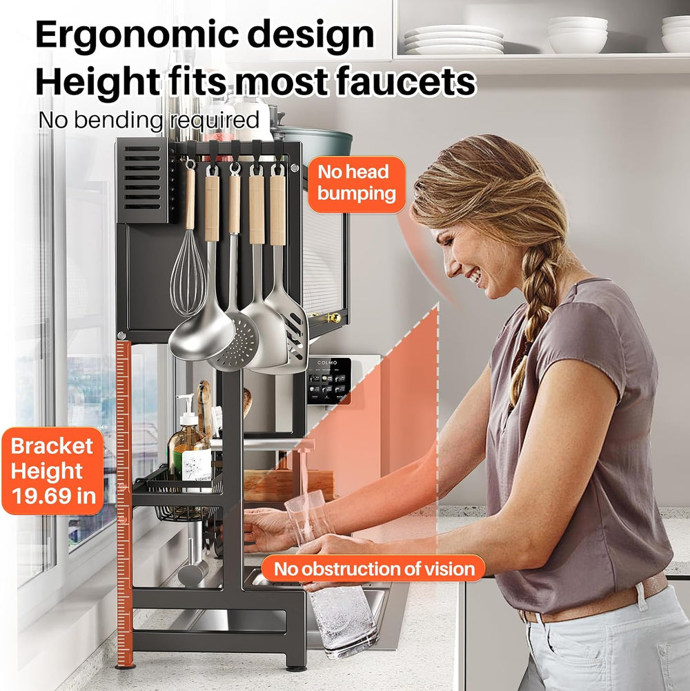 Over The Sink Dish Drainer Drying Rack 3 Tiers with Cover, Keep Kitchen Sink ...