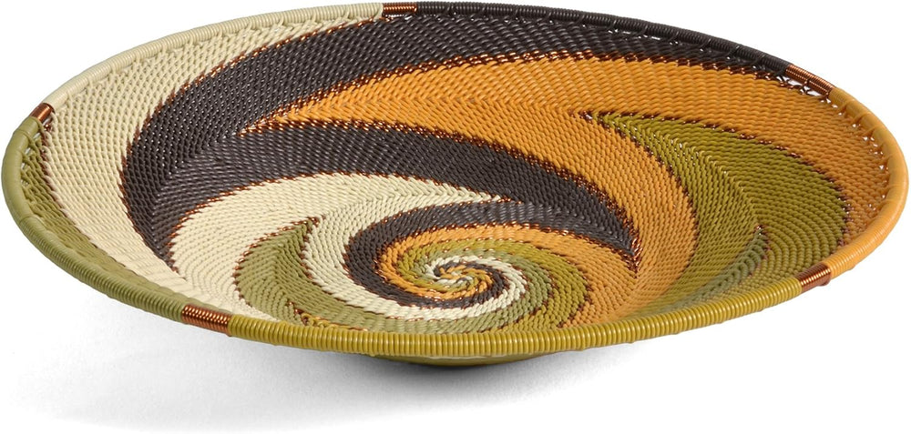 Fair Trade Zulu Telephone Wire 8-inch Platter Basket, African Earth