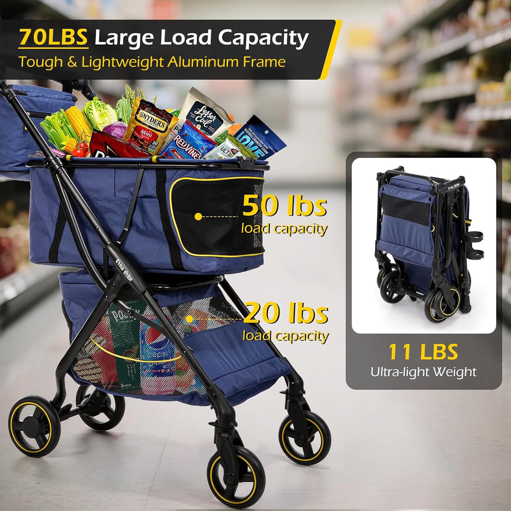 Dyna-Living Folding Shopping Cart for Groceries 70LBS Personal Grocery Cart