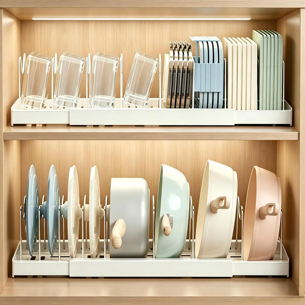 Expandable Kitchen Pot & Pan Lid Storage Rack 2 Pack, Adjustable Divider ...