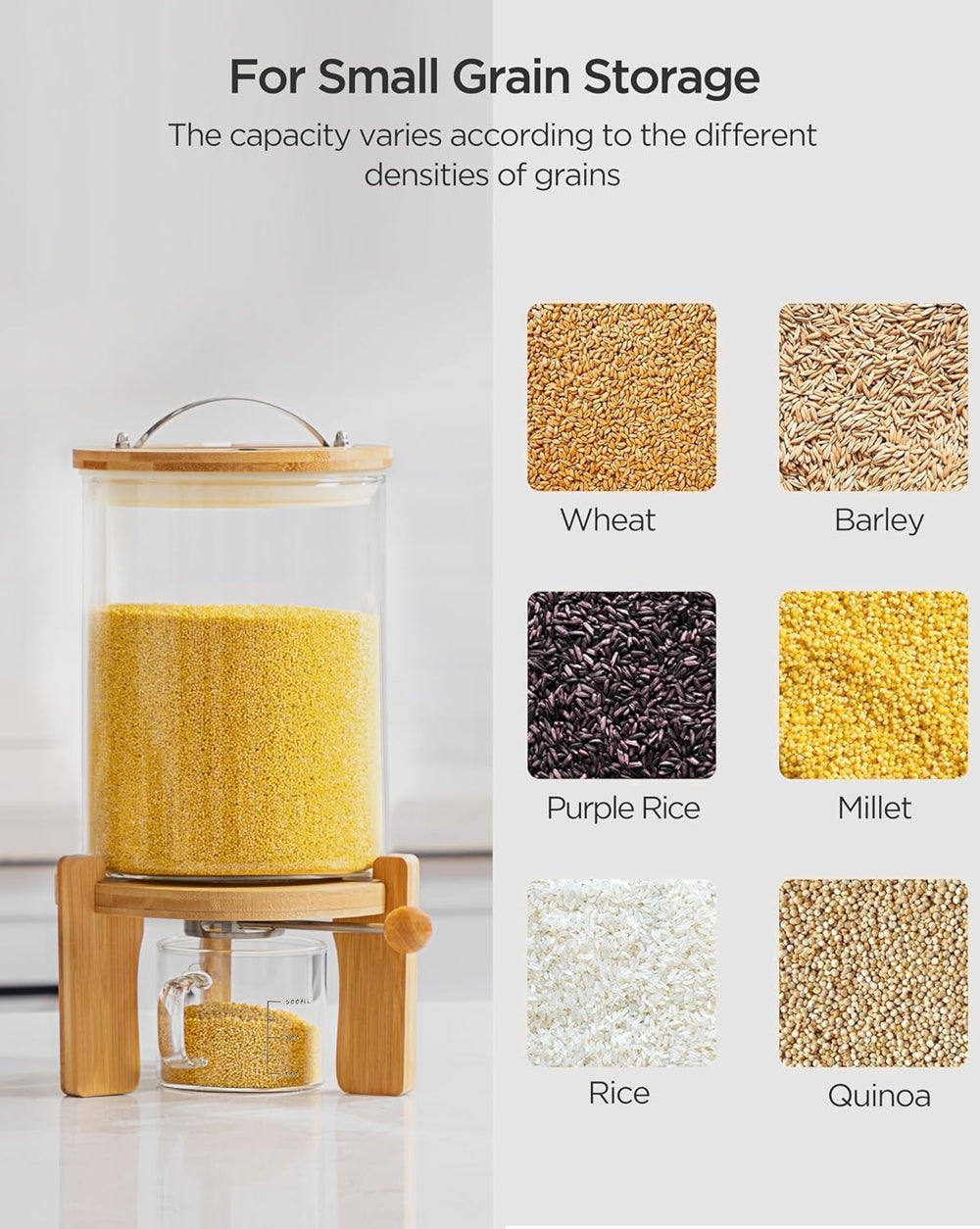 HBlife 5-7 Lbs Glass Rice Dispenser with Wooden Stand Flour and Cereal Contai...
