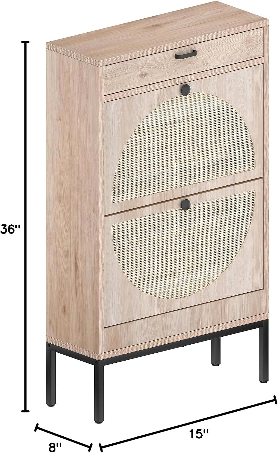 XIAO WEI Cabinet With 2 Rattan Curved Pattern Flip Drawers, Freestanding Shoe...