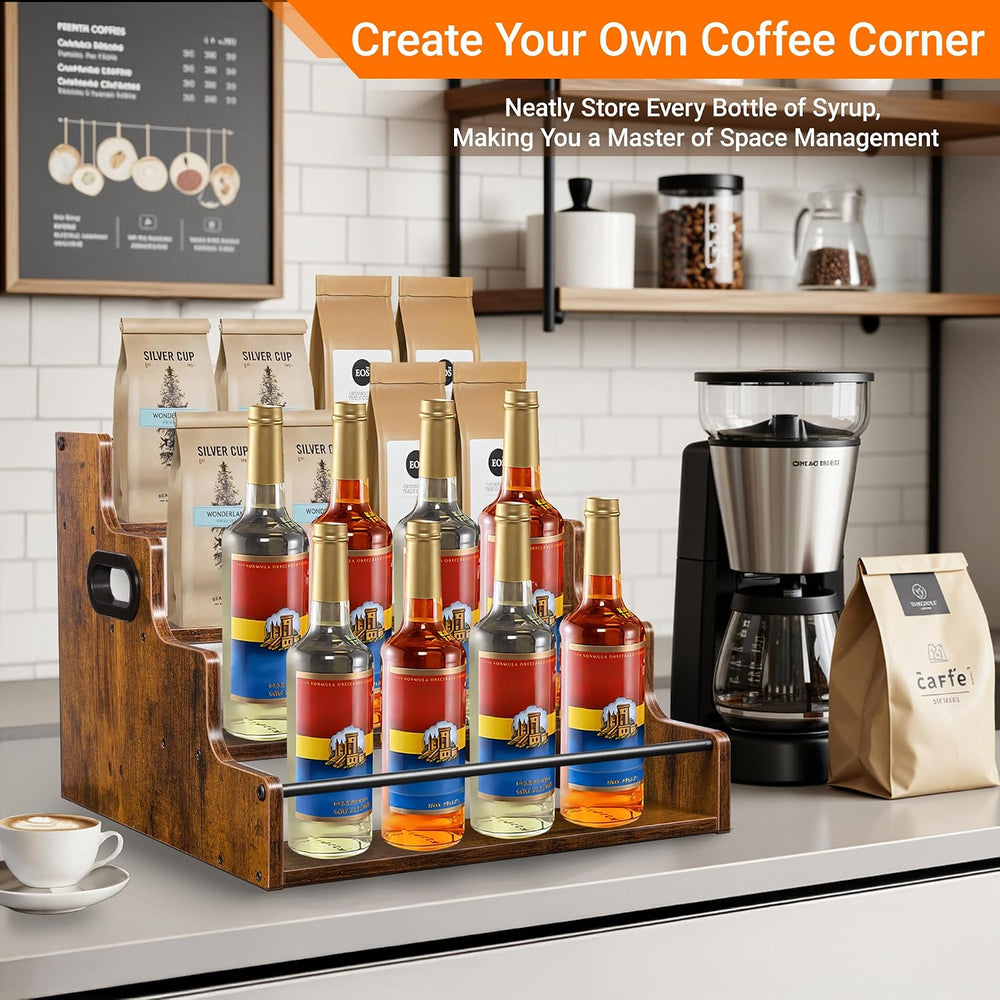 YQBRAO 2-Pack 4-Tier Liquor Bottle Display Shelf, 16-Inch, Rustic Brown