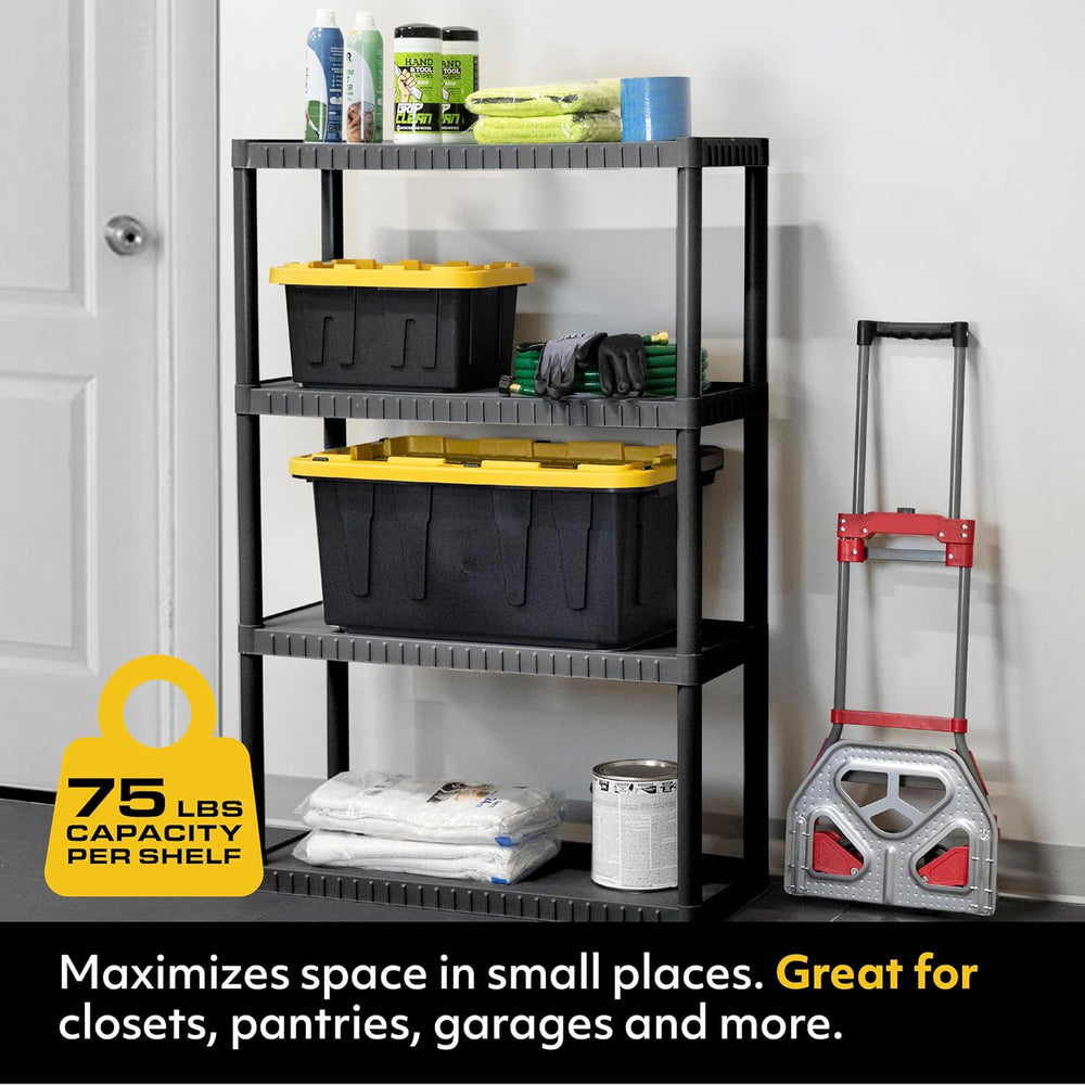 CENTREX CX 4-Tier Medium Duty Plastic Storage Shelves for Garage, Black
