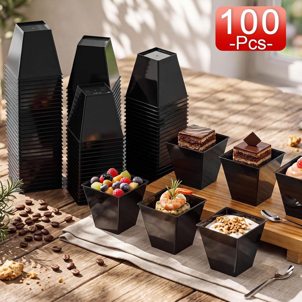 Zubebe 100 Pcs 8 oz Halloween Black Dessert Cups, Spooky Party Supplies
