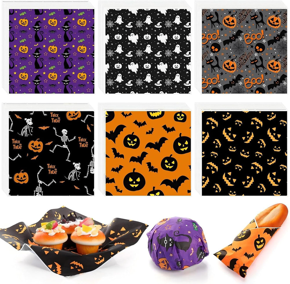 Reallnaive 300 Pcs Halloween Theme Wax Paper Sheets for Food 12 x 12 Inch