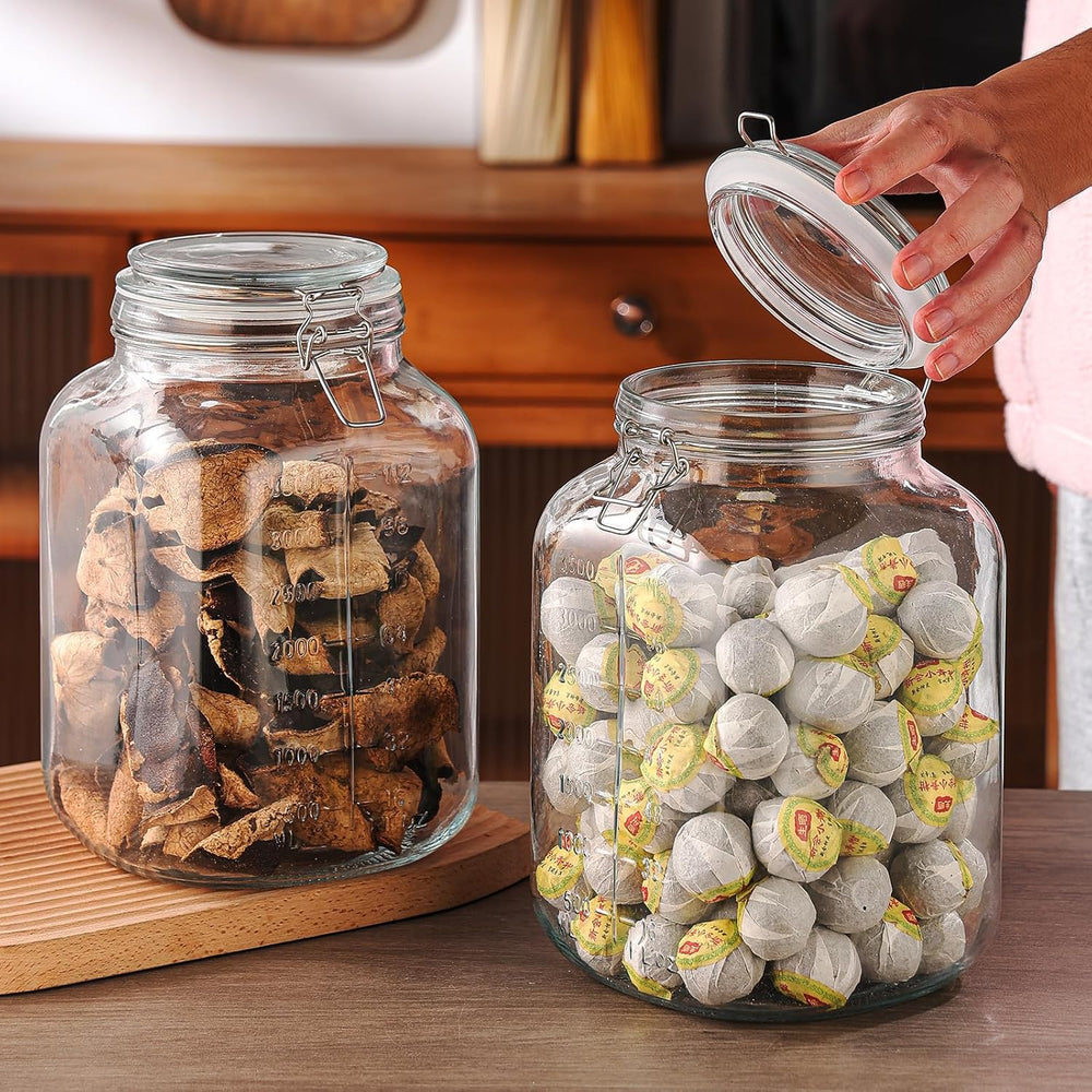 1.1 Gallon Large Glass Food Storage Jars with Airtight Lids,Set of 2 Square W...