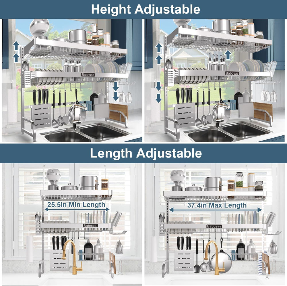 Over The Sink Dish Drying Rack,3 Tier Adjustable Length (25.5'' to 37...