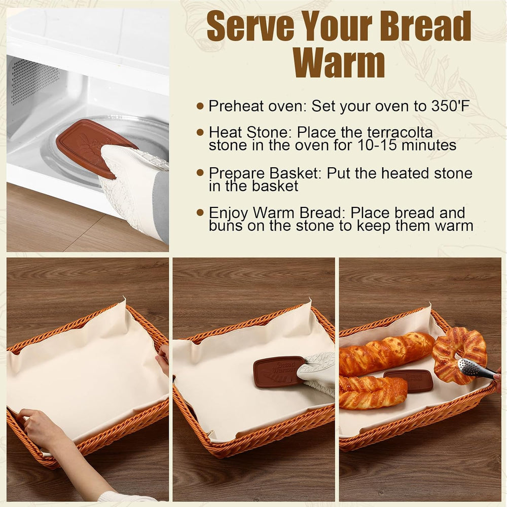 LemonRoad 18 x 14 x 6 Inch Bread Warmer Basket with Stone Sets for Food