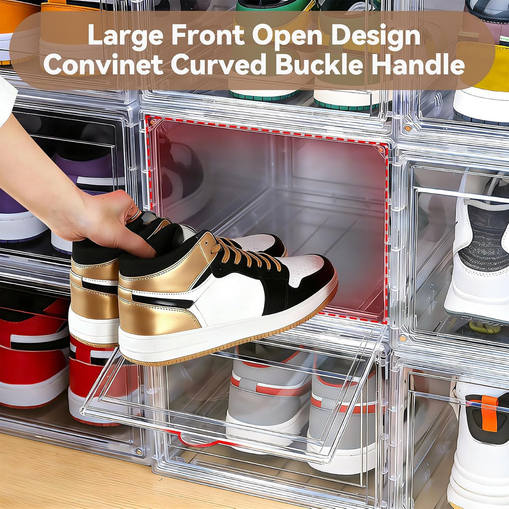 BVBOX 12 Pack Acrylic Shoe Storage Boxes with Magnetic Door - 360° Clear Stac...