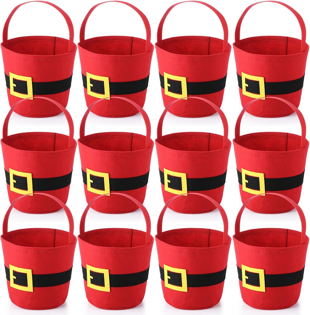 12 Pcs Christmas Felt Buckets with Handle, Santa Belt Holders