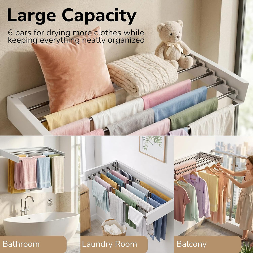 Wall Mounted Clothes Drying Rack Collapsible, Pure Stainless Steel Folding La...