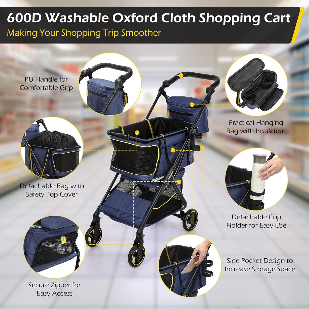 Dyna-Living Folding Shopping Cart for Groceries 70LBS Personal Grocery Cart