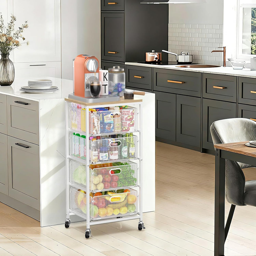 Kitchen Storage Cart with Drawers,Metal Snack Cart Organizer,White