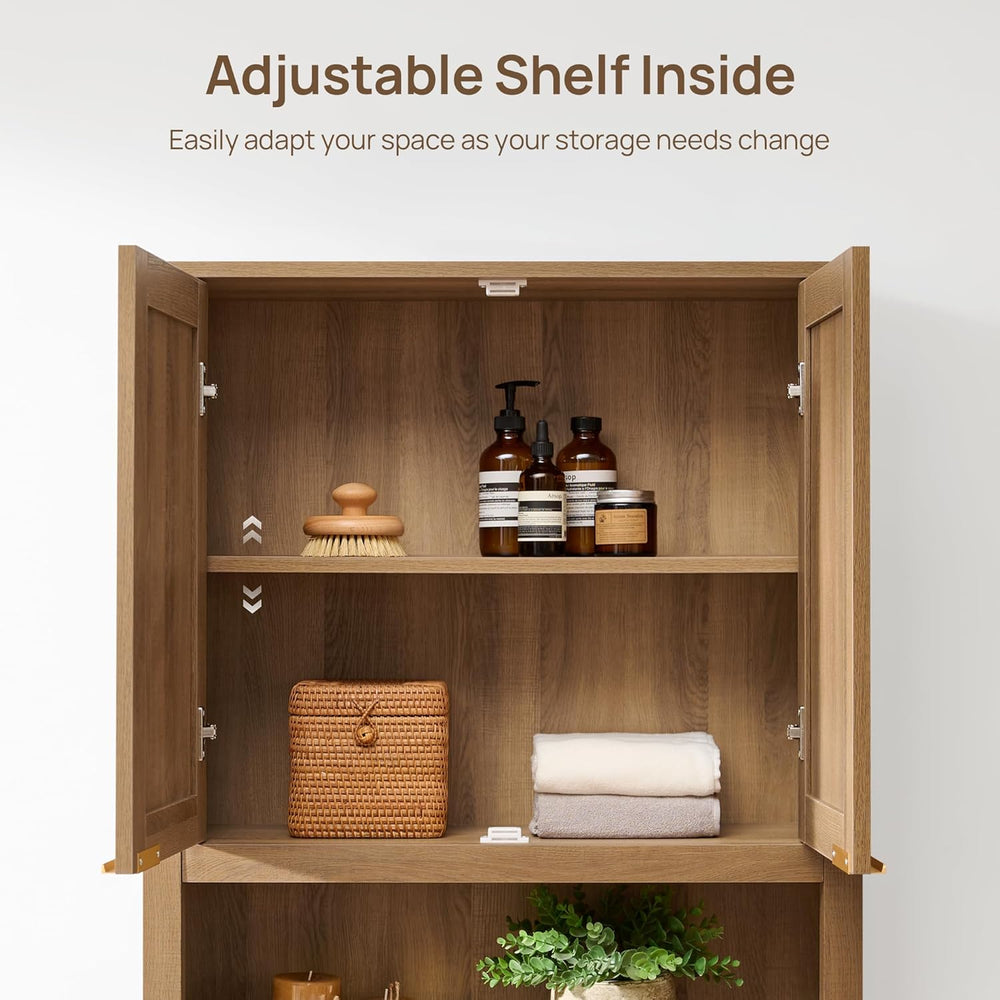 SICOTAS Over the Toilet Storage Cabinet, Rattan Door Bathroom Organizer