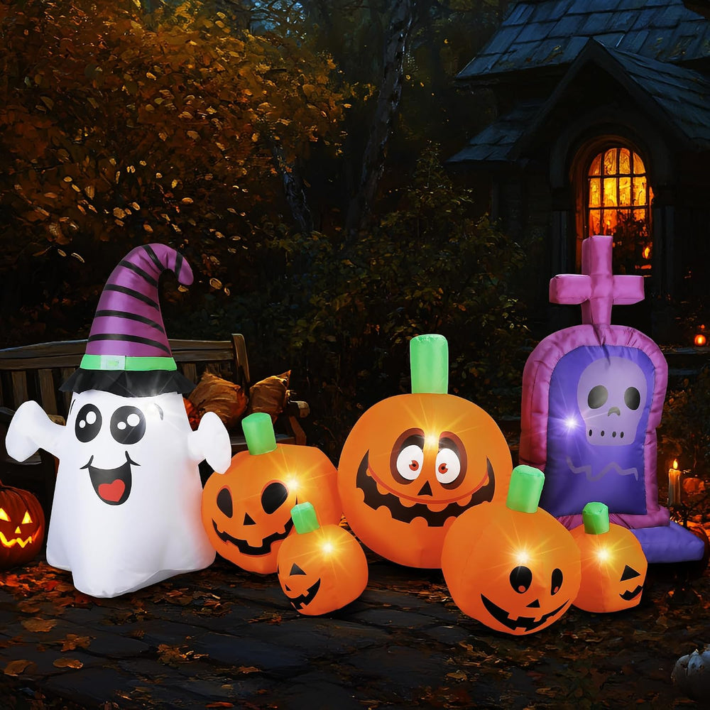 3.7Ft Halloween Inflatable Tombstones Haunted House Prop LED Lights for Hallo...