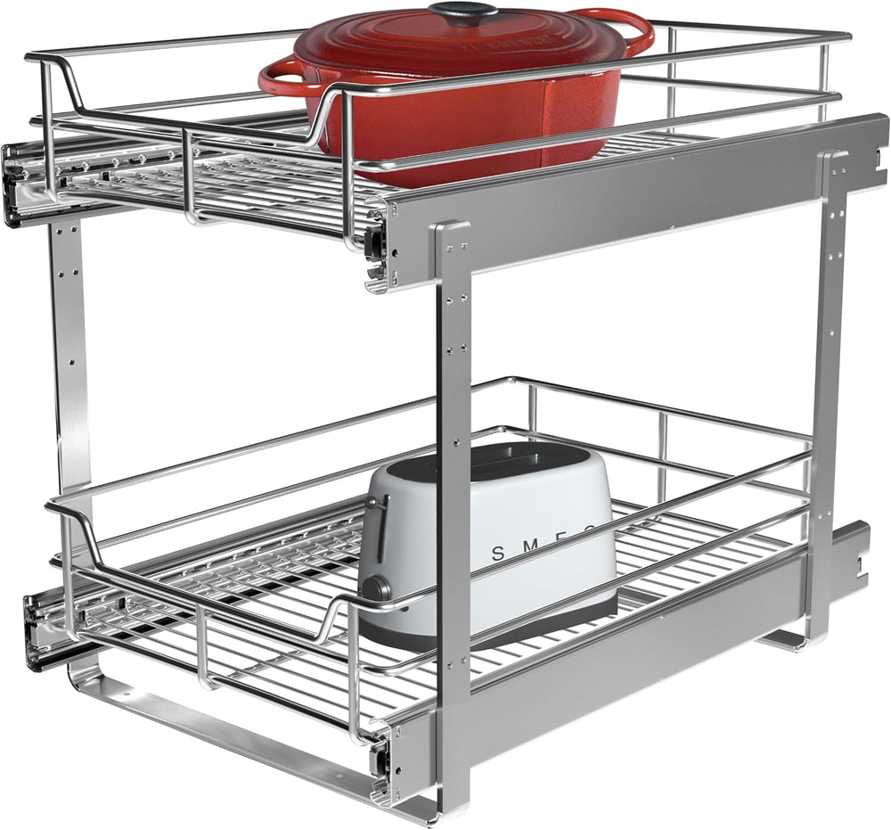 2-Tier Cabinet Pull Out Shelves, 11" W x 22" D, Chrome