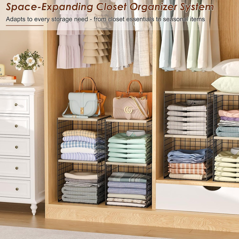 4-Tier Stackable Closet Organizers and Storage, Clothing Cube Shelves