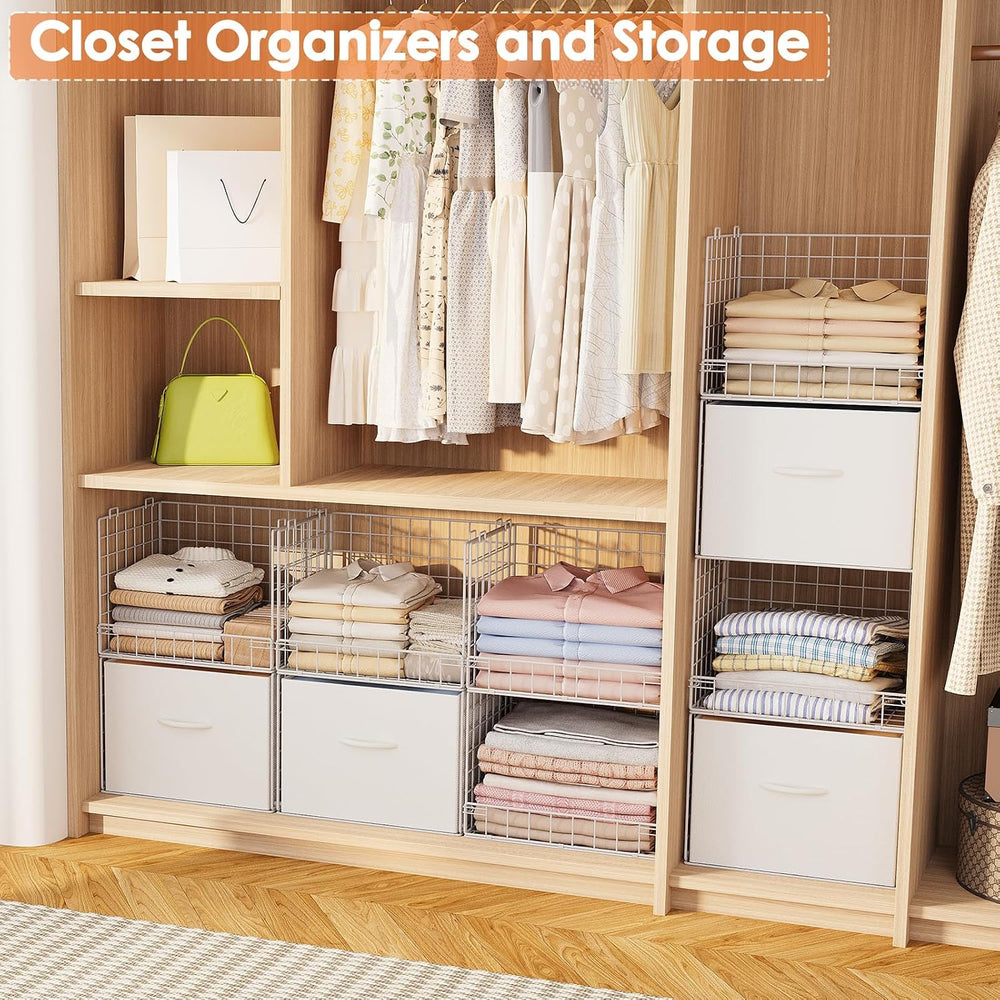 4-Tier Stackable Closet Organizers with 2 Drawers, Foldable Closet Shelf Orga...