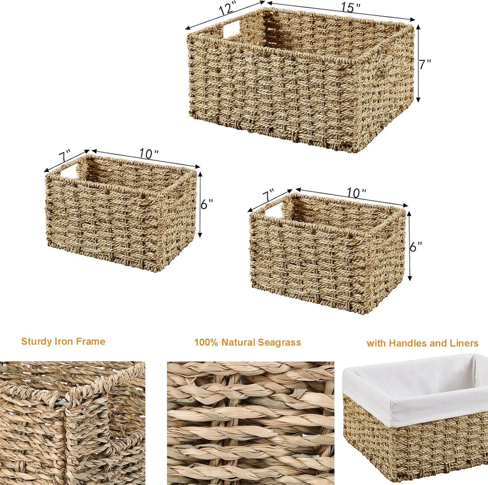 Vagusicc Wicker Basket, Seagrass Wicker Storage Basket with Built-in Handles,...