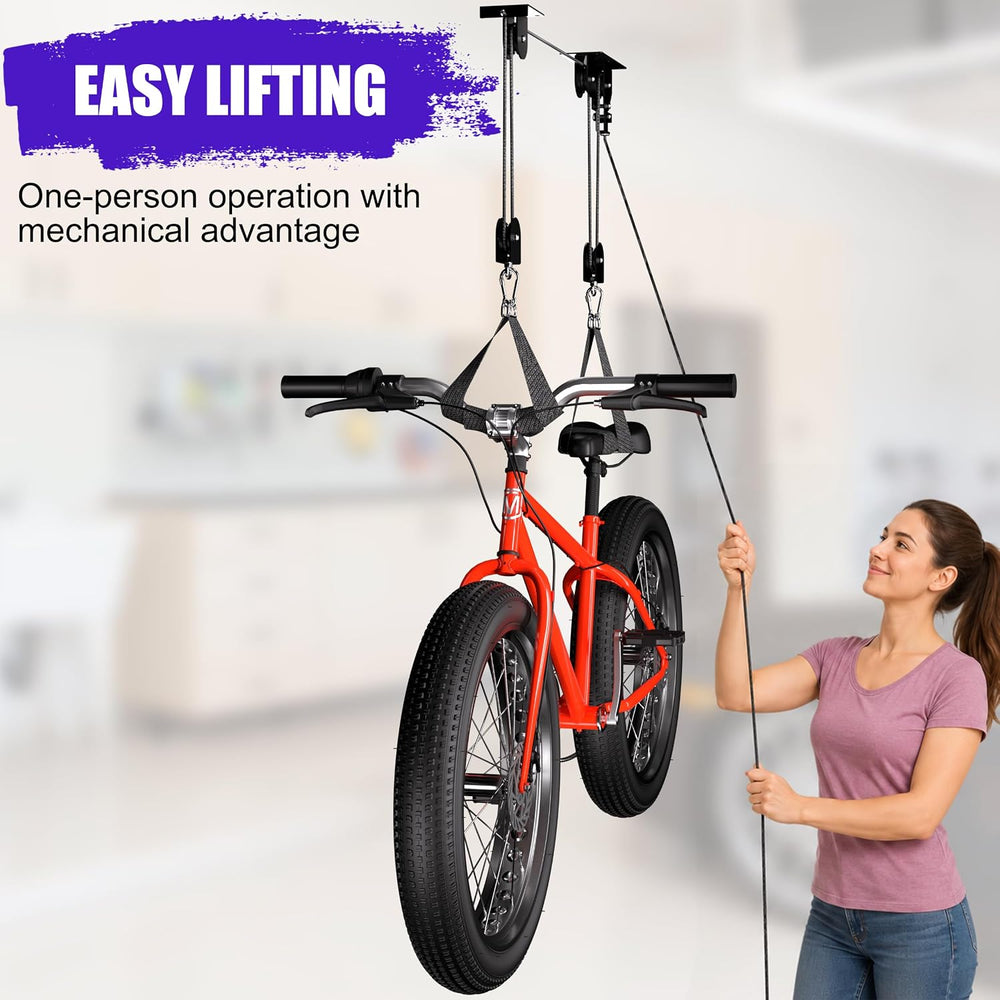 TRUSOON Bike Hoist, Heavy Duty Ebike Pulley System for Garage Ceiling, 85lb