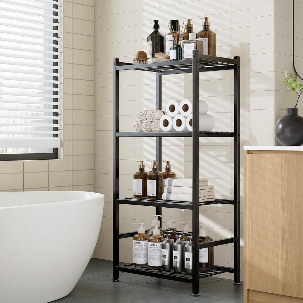 Small Storage Shelves, 4-Tier Metal Shelving Unit with Leveling Feet, Shelf O...