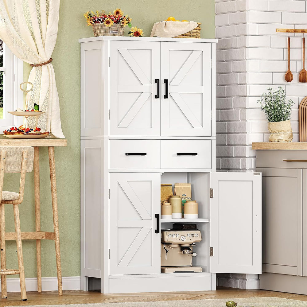 Pantry Cabinet with 4 Doors, Kitchen Storage Cabinet with Door Shelves,