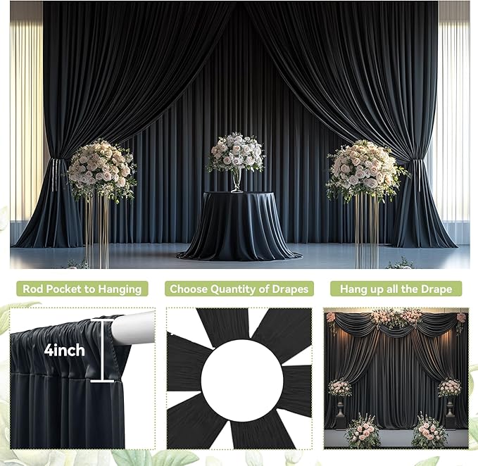 PartyVillage 30ft×15ft Black Backdrop Curtain for Halloween Parties, 6 Panels...