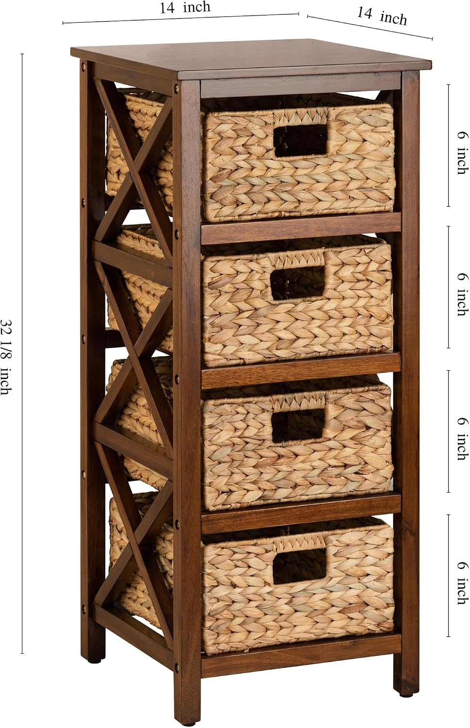 4 Tier X-Side End Storage Cabinet, Walnut